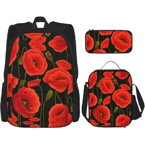 NEZIH البولكا نقطة الوردي زهرة حقيبة السفر Daypack مع صندوق الغداء حقيبة أقلام رصاص 3 قطعة مجموعة حقيبة الظهر عادية موضة حقائب الظهر in Kuwait