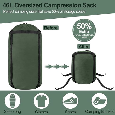 Compression Stuff Sack, 46L Lightweight Waterproof Sleeping Bags Storage Stuff Sack, 50% More Storage for Camping, Hiking, Travelling, Backpacking in Saudi Arabia