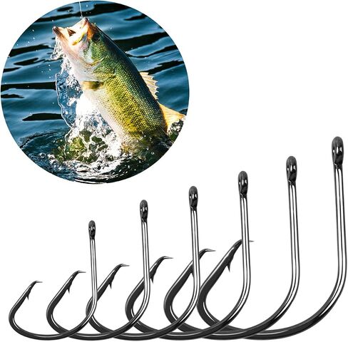 Circle Fishing Hooks 120pcs Offset Catfish Circle Hook High Carbon Steel Octopus Fishing Hooks Catfish Hooks Black Nickel Octopus Barbed Fish Hooks for Bass Trout Freshwater Saltwater Size 6#-10/0 in Saudi Arabia