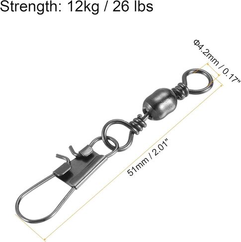 PATIKIL Fishing Barrel Swivel Snaps, 50Pcs 51mm 26LBS Stainless Steel Solid Ring Terminal Tackle for Saltwater Freshwater Fishing, Black in Saudi Arabia