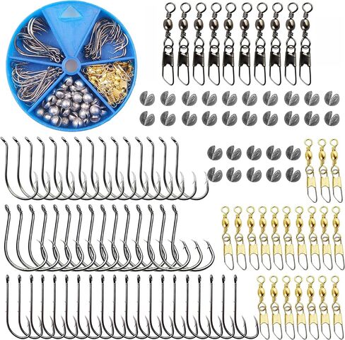 Fishing Hooks and Sinkers Assortment 110pcs Snap Swivels Octopus Circle Hooks Sinkers Bobbers Assortment Fishing Terminal Tackle Starter Kit in Saudi Arabia