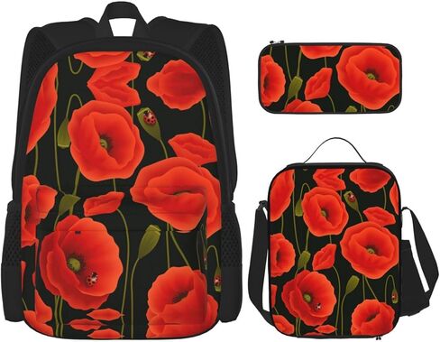 NEZIH البولكا نقطة الوردي زهرة حقيبة السفر Daypack مع صندوق الغداء حقيبة أقلام رصاص 3 قطعة مجموعة حقيبة الظهر عادية موضة حقائب الظهر in Kuwait