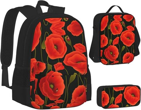 NEZIH البولكا نقطة الوردي زهرة حقيبة السفر Daypack مع صندوق الغداء حقيبة أقلام رصاص 3 قطعة مجموعة حقيبة الظهر عادية موضة حقائب الظهر in Kuwait