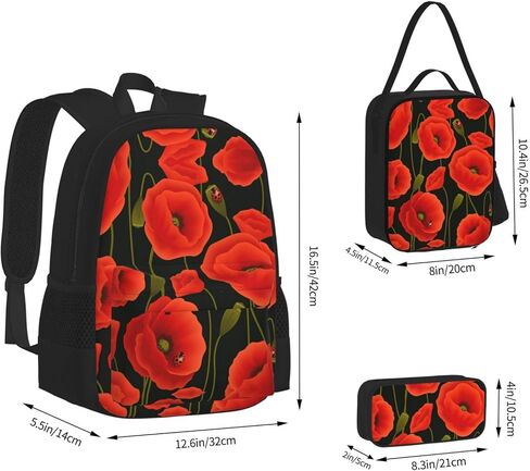 NEZIH البولكا نقطة الوردي زهرة حقيبة السفر Daypack مع صندوق الغداء حقيبة أقلام رصاص 3 قطعة مجموعة حقيبة الظهر عادية موضة حقائب الظهر in Kuwait