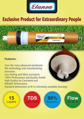 Elanza® 150 GPD 4000 TDS USA Technology عنصر غشاء تنقية المياه RO الأصلي (150 GPD، 15 طبقة، تدفق 20-22 LPH) - ذهبي in Saudi Arabia