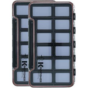 Kingfisher Fly Fishing Super Slim Waterproof Magnetic Compartment Fly Box, 2 Pack