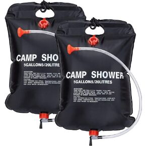 حقيبة دش بالطاقة الشمسية، 2 عبوة 5 جالون/20 لتر حقيبة دش للتخييم والتدفئة بالطاقة الشمسية، حقيبة دش محمولة مع خرطوم قابل للإزالة ورأس دش قابل للتحويل للتخييم والتسلق والمشي لمسافات طويلة والسفر في الهواء الطلق in Kuwait