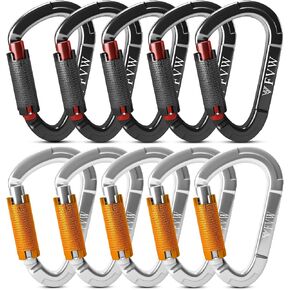 Auto Locking Rock Climbing Carabiner Clips, UIAA Certified Professional 25KN (5620 lbs) Heavy Duty Caribeaners for Rappelling Swing Rescue & Gym etc,Large Carabiners,D-Shaped in Kuwait