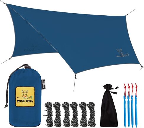 Wise Owl Outfitters Hammock Rain Fly – Waterproof Camping Tarp Cover with Tent Stakes & Carry Bag, Ultralight Shelter for Backpacking & Outdoor Shade in Kuwait