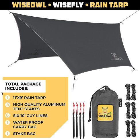 Wise Owl Outfitters Hammock Rain Fly – Waterproof Camping Tarp Cover with Tent Stakes & Carry Bag, Ultralight Shelter for Backpacking & Outdoor Shade in Kuwait