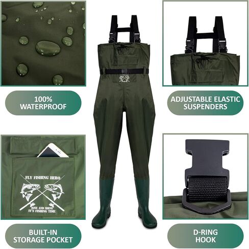 FLY FISHING HERO Chest Waders for Men with Boots Hunting Waders Fishing Boots Waders for Women Free Hangers in Kuwait