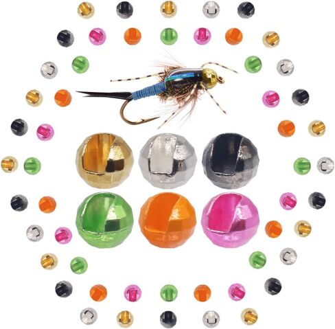 XFISHMAN Tungsten-Slot-Beads-Fly-Tying-Beads-Heads-Assortment Fly Tying Materials Nymph for Fly Fishing Diamond Faceted Slotted Beads 60 Pack in Saudi Arabia