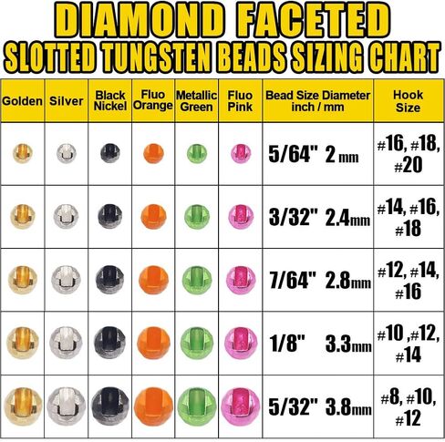 XFISHMAN Tungsten-Slot-Beads-Fly-Tying-Beads-Heads-Assortment Fly Tying Materials Nymph for Fly Fishing Diamond Faceted Slotted Beads 60 Pack in Saudi Arabia