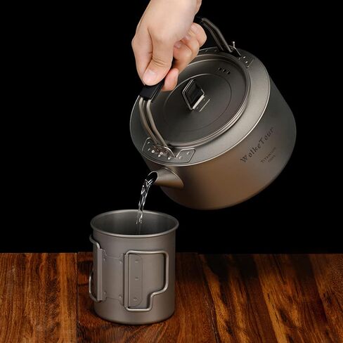 WolkeTour Titanium Mug 320ml & Kettle 1.0L with Foldable Handle Filter Ultralight Portable Teapot, Big Capacity Pot for Boiling Water Coffee Tea, for Outdoor Camping Hiking in Saudi Arabia
