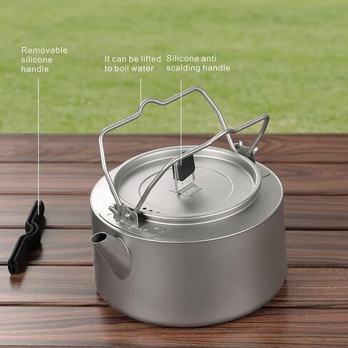 WolkeTour Titanium Mug 320ml & Kettle 1.0L with Foldable Handle Filter Ultralight Portable Teapot, Big Capacity Pot for Boiling Water Coffee Tea, for Outdoor Camping Hiking in Saudi Arabia