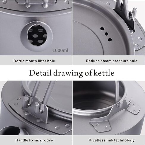 WolkeTour Titanium Mug 320ml & Kettle 1.0L with Foldable Handle Filter Ultralight Portable Teapot, Big Capacity Pot for Boiling Water Coffee Tea, for Outdoor Camping Hiking in Saudi Arabia