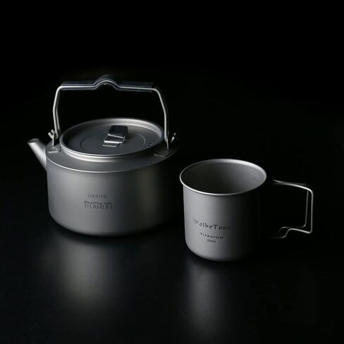 WolkeTour Titanium Mug 320ml & Kettle 1.0L with Foldable Handle Filter Ultralight Portable Teapot, Big Capacity Pot for Boiling Water Coffee Tea, for Outdoor Camping Hiking in Saudi Arabia