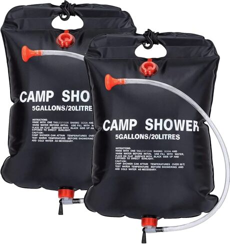 حقيبة دش بالطاقة الشمسية، 2 عبوة 5 جالون/20 لتر حقيبة دش للتخييم والتدفئة بالطاقة الشمسية، حقيبة دش محمولة مع خرطوم قابل للإزالة ورأس دش قابل للتحويل للتخييم والتسلق والمشي لمسافات طويلة والسفر في الهواء الطلق in Kuwait