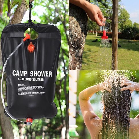 حقيبة دش بالطاقة الشمسية، 2 عبوة 5 جالون/20 لتر حقيبة دش للتخييم والتدفئة بالطاقة الشمسية، حقيبة دش محمولة مع خرطوم قابل للإزالة ورأس دش قابل للتحويل للتخييم والتسلق والمشي لمسافات طويلة والسفر في الهواء الطلق in Kuwait