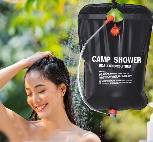 حقيبة دش بالطاقة الشمسية، 2 عبوة 5 جالون/20 لتر حقيبة دش للتخييم والتدفئة بالطاقة الشمسية، حقيبة دش محمولة مع خرطوم قابل للإزالة ورأس دش قابل للتحويل للتخييم والتسلق والمشي لمسافات طويلة والسفر في الهواء الطلق in Kuwait