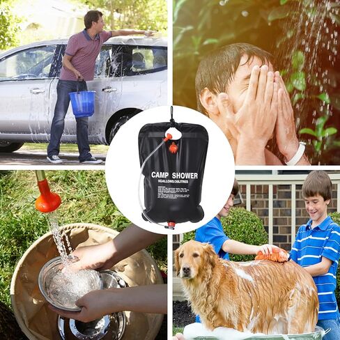 حقيبة دش بالطاقة الشمسية، 2 عبوة 5 جالون/20 لتر حقيبة دش للتخييم والتدفئة بالطاقة الشمسية، حقيبة دش محمولة مع خرطوم قابل للإزالة ورأس دش قابل للتحويل للتخييم والتسلق والمشي لمسافات طويلة والسفر في الهواء الطلق in Kuwait