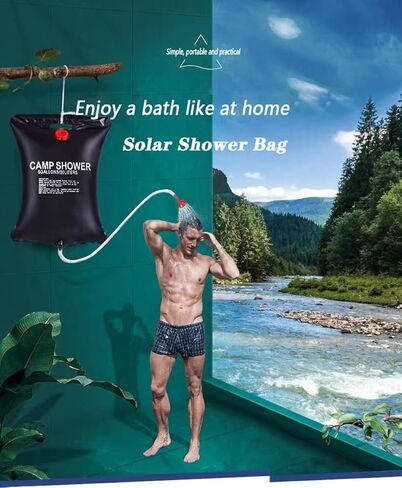حقيبة استحمام تعمل بالطاقة الشمسية، حقيبة استحمام للتخييم بسعة 5 جالون/20 لتر، حقيبة استحمام محمولة مع خرطوم قابل للإزالة ورأس دش قابل للتشغيل والإيقاف للتخييم والشاطئ والسباحة والسفر في الهواء الطلق in Kuwait