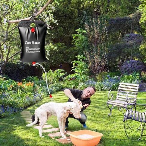 حقيبة استحمام تعمل بالطاقة الشمسية، حقيبة استحمام للتخييم بسعة 5 جالون/20 لتر، حقيبة استحمام محمولة مع خرطوم قابل للإزالة ورأس دش قابل للتشغيل والإيقاف للتخييم والشاطئ والسباحة والسفر في الهواء الطلق in Kuwait