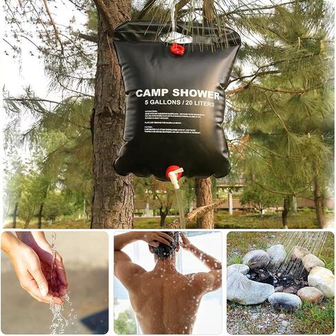 حقيبة استحمام تعمل بالطاقة الشمسية، حقيبة استحمام للتخييم بسعة 5 جالون/20 لتر، حقيبة استحمام محمولة مع خرطوم قابل للإزالة ورأس دش قابل للتشغيل والإيقاف للتخييم والشاطئ والسباحة والسفر في الهواء الطلق in Kuwait