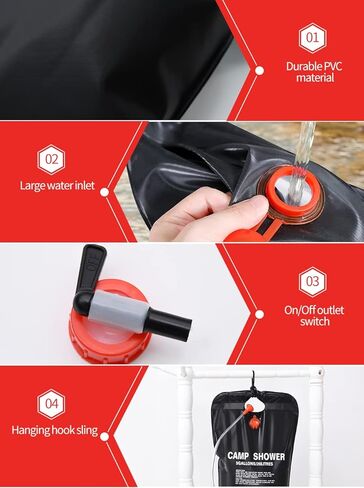 حقيبة دش بالطاقة الشمسية من AYQWE، 1/2/4 حزمة 5 جالون/20 لتر، حقيبة استحمام للتخييم، حقيبة استحمام محمولة مع خرطوم قابل للإزالة ورأس دش قابل للتحويل للتخييم والشاطئ والسباحة والسفر في الهواء الطلق in Kuwait