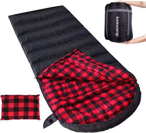 Keencamp 0 Degree Sleeping Bag Cotton Flannel Winter Cold Weather for Adults XXL Sleeping Bag 4 Season Big and Tall with Pillow Compression Sack in Kuwait