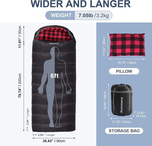 Keencamp 0 Degree Sleeping Bag Cotton Flannel Winter Cold Weather for Adults XXL Sleeping Bag 4 Season Big and Tall with Pillow Compression Sack in Kuwait