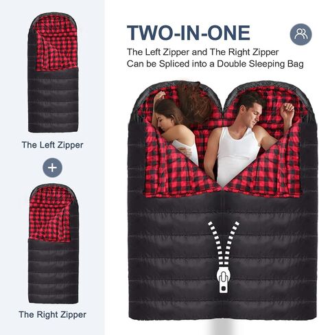 Keencamp 0 Degree Sleeping Bag Cotton Flannel Winter Cold Weather for Adults XXL Sleeping Bag 4 Season Big and Tall with Pillow Compression Sack in Kuwait