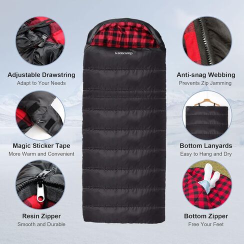 Keencamp 0 Degree Sleeping Bag Cotton Flannel Winter Cold Weather for Adults XXL Sleeping Bag 4 Season Big and Tall with Pillow Compression Sack in Kuwait