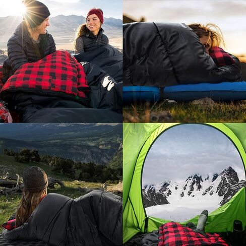 Keencamp 0 Degree Sleeping Bag Cotton Flannel Winter Cold Weather for Adults XXL Sleeping Bag 4 Season Big and Tall with Pillow Compression Sack in Kuwait