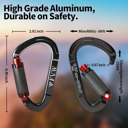 FVW Auto Locking Rock Climbing Carabiner Clips,Professional 25KN (5620 lbs) Heavy Duty Caribeaners for Rappelling Swing Rescue & Gym etc,Large Carabiners,D-Shaped in Saudi Arabia