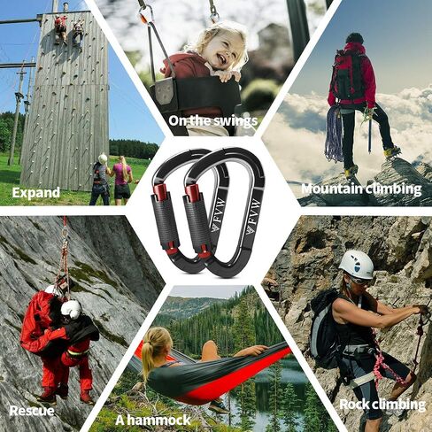 FVW Auto Locking Rock Climbing Carabiner Clips,Professional 25KN (5620 lbs) Heavy Duty Caribeaners for Rappelling Swing Rescue & Gym etc,Large Carabiners,D-Shaped in Saudi Arabia