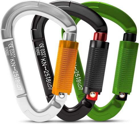 FVW Auto Locking Rock Climbing Carabiner Clips,Professional 25KN (5620 lbs) Heavy Duty Caribeaners for Rappelling Swing Rescue & Gym etc,Large Carabiners,D-Shaped in Saudi Arabia