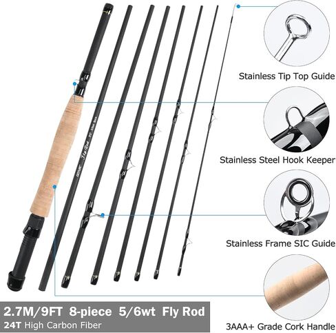 Goture Fly Fishing Rod and Reel Combo 8-Sections Fly Fishing Rod Cork Handle,80 Pcs Fishing Flies,Aluminum Fly Reel with Fishing Lines,Waterproof and Portable Bag in Saudi Arabia