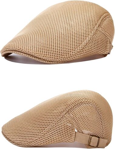 Lopsity Men Mesh Flat Cap Breathable Summer Newsboy Hat Beret Hat Summer Cap Adjustable Newsboy Beret Cap Cabbie Flat Caps in Saudi Arabia