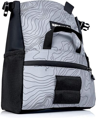 SURVIVOR Chalk Bucket with Iconic Topographical Map - Large Size Chalk Bag for Climbing & Bouldering - Light Gray Chalk Pot with Magnetic Closure, 2 Zippered Pockets, 2 Side Pockets & 4 Brush Holders in Kuwait