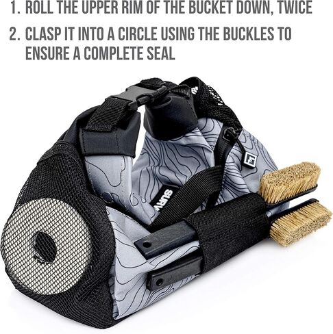 SURVIVOR Chalk Bucket with Iconic Topographical Map - Large Size Chalk Bag for Climbing & Bouldering - Light Gray Chalk Pot with Magnetic Closure, 2 Zippered Pockets, 2 Side Pockets & 4 Brush Holders in Kuwait