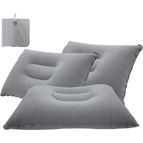 LiXiongBao 3 Pack Gray Ultralight Inflatable Pillow Small Squared Flocked Fabric Air Pillow for Beach Hiking,Camping,Traveling,Napping,Desk Rest,Neck &Lumbar Support in Saudi Arabia