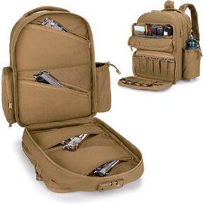 GOBUROS Tactical Pistol Backpack for 4 Handguns and 12 Mags, Gun Range Backpack with TSA Lock and Padded Shoulder Straps for Shooting and Hunting