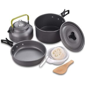 Camping Cookware Mess Kit, Lightweight Hiking Cookware Set with Mesh Bag, Nonstick Aluminum Cooking Kit,Outdoor Pot Pan Kettle Backpacking Mess Kit with Bowls in Saudi Arabia