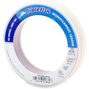 Triple Fish Monofilament Fishing Leader - Clear, Camo Strong Tough Leader Material for Big Game Fishing, Up to 400lb Test