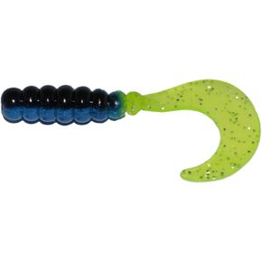 Big Bite Baits FG205 Fat Grub Black/Blue/Chartreuse Silver, 2"