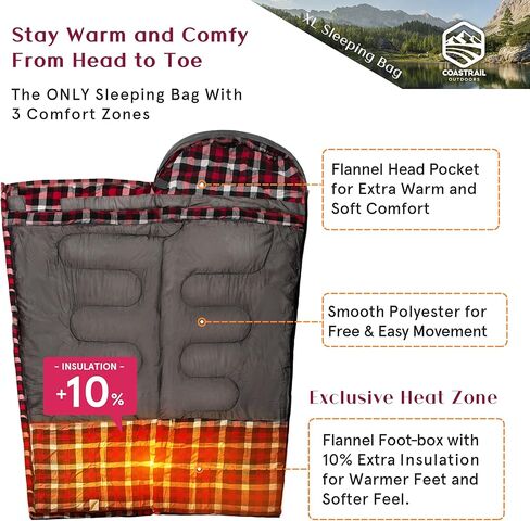 Coastrail Outdoor Sleeping Bag for Adults, XL THREE-ZONE Thickened Design Warm and Comfortable for Camping 3-4 Seasons Cold Weather with Compression Sack in Kuwait