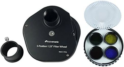 Astromania Telescope Filter Wheel 1.25inch 5-Position with LRGB Filters Set | For Planet Moon Nebula Observation, Telescope Accessories with T-Adapter & Eyepiece Adapter, Fit 1.25 inch Eyepiece Barlow in Saudi Arabia