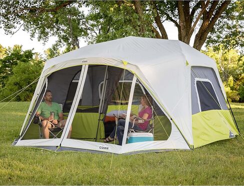 CORE 10 Person Instant Cabin Tent | 2 Room Huge Tent with Screen Room for Family with Storage Pockets for Camping Accessories | Portable Large Pop Up Tent for 2 Minute Camp Setup in Saudi Arabia