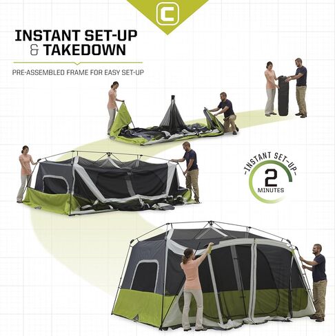 CORE 10 Person Instant Cabin Tent | 2 Room Huge Tent with Screen Room for Family with Storage Pockets for Camping Accessories | Portable Large Pop Up Tent for 2 Minute Camp Setup in Saudi Arabia